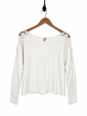 Dolled Up by Fang Cream Lace Shoulder Long Sleeve Sweater Top Size L